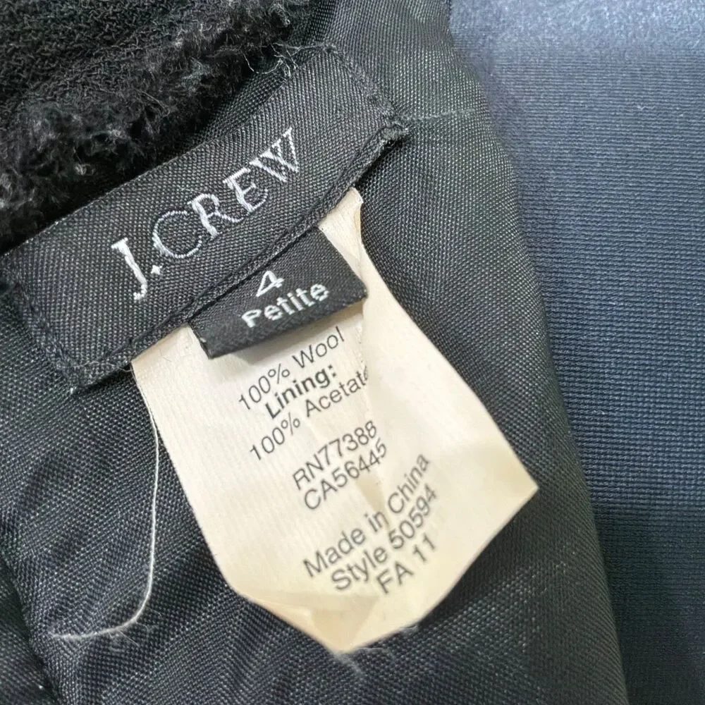 J Crew Petite  black wool sleeve sheath dress size 4P exposed zipper back Lined